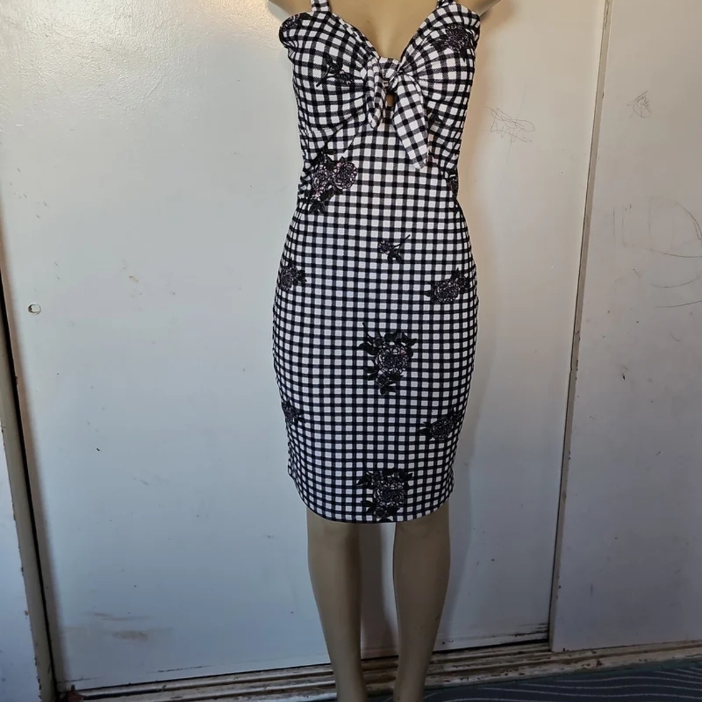 Black and White Tie Front Sheath Midi Dress